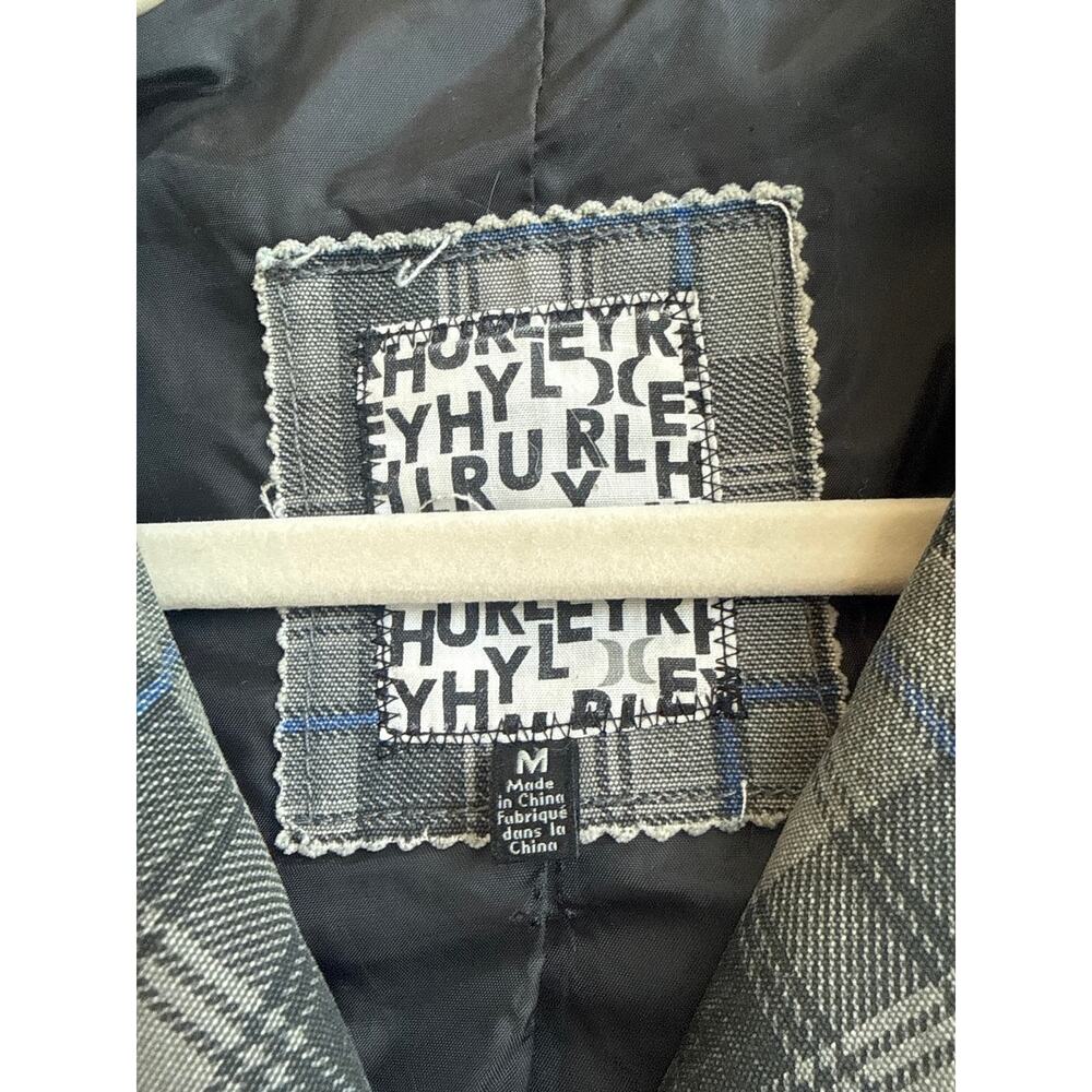 Hurley Blue and Gray Plaid Button Down 90s Y2K Collar Jacket - Picture 2 of 9